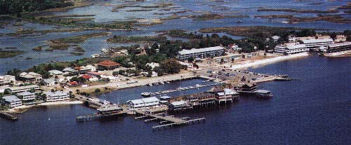 Arial view of the wharf area of Cedar Key